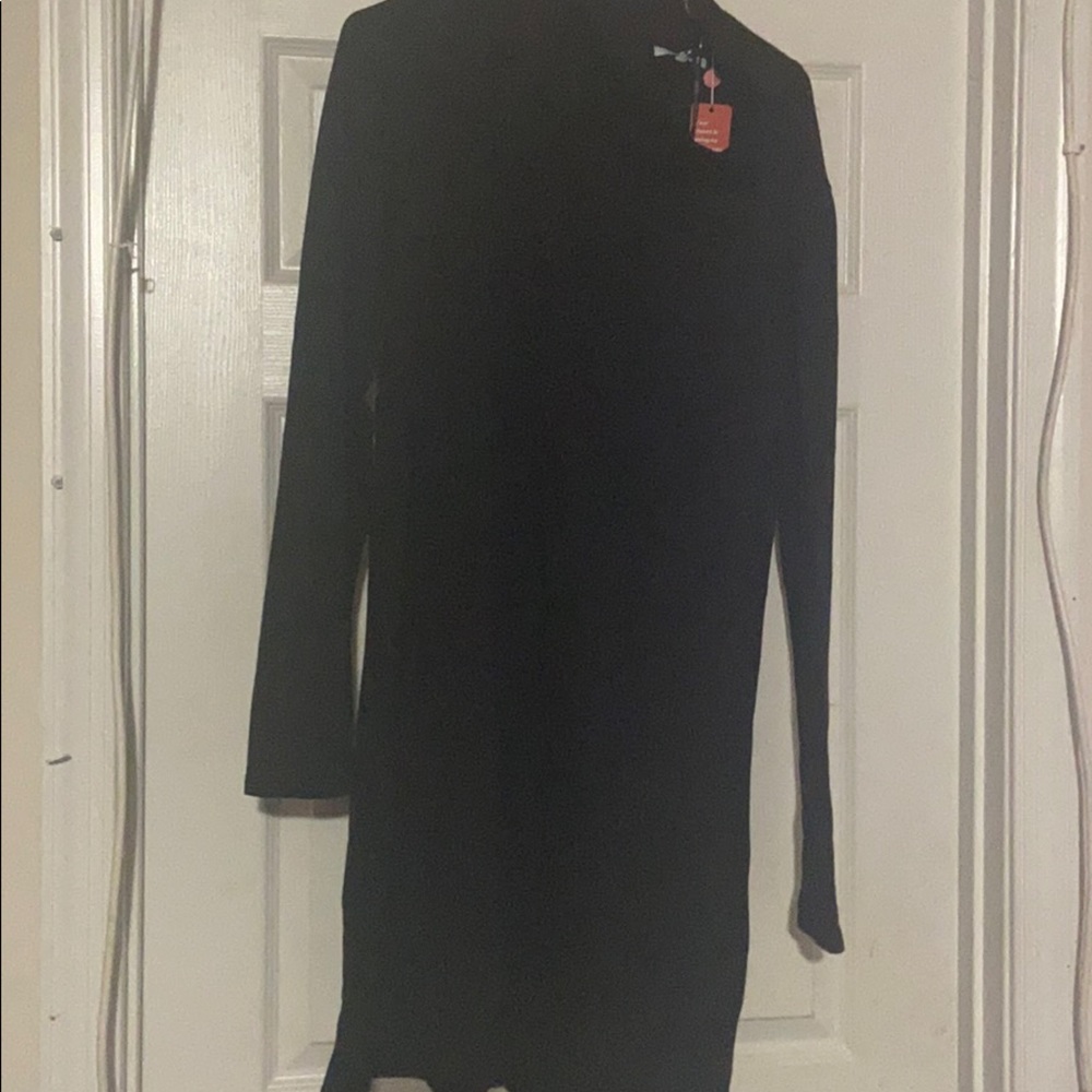 Fleece turtleneck dress in black